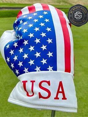 JP Lann USA Boxing Glove Driver Golf Head Cover featuring a patriotic USA Flag
